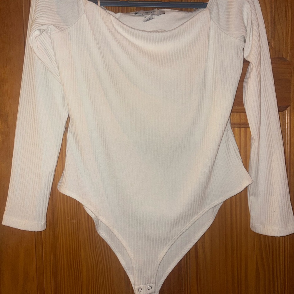 Forever 21 White Long Sleeve Bodysuit